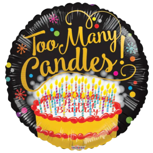 Globo de aluminio de 18" con demasiadas velas (D) | Compre 5 o más y ahorre un 20 %