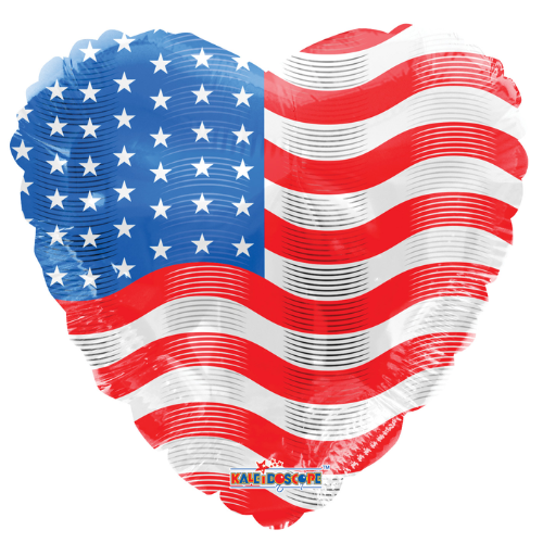 18" USA Flag On Heart Foil Balloon (WSL) | Clearance - While Supplies Last