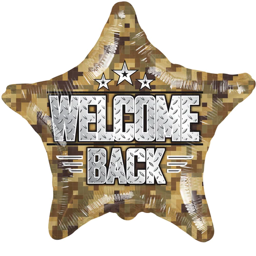 18" Welcome Back Camouflage Star Foil Balloon | Buy 5 Or More Save 20%