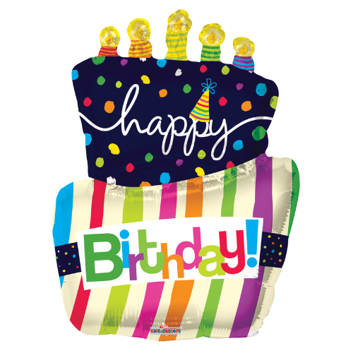36" Conver Happy Birthday Funky Cake Shape Foil Balloon | 5 Count