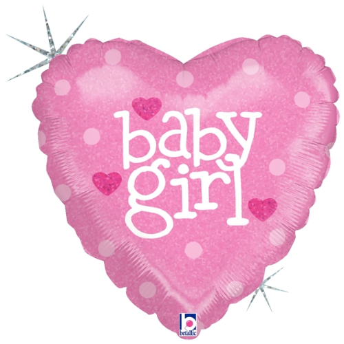 18" Baby Girl Heart Holographic Foil Balloon | Buy 5 Or More Save 20%