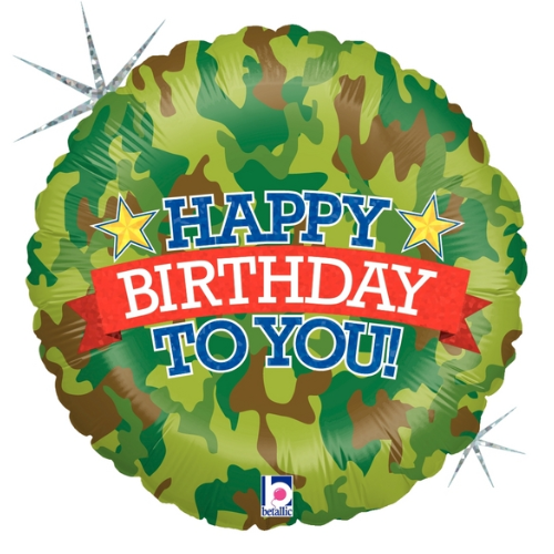 18" Betallic Camo Birthday Holographic Foil Balloon | Buy 5 Or More Save 20%