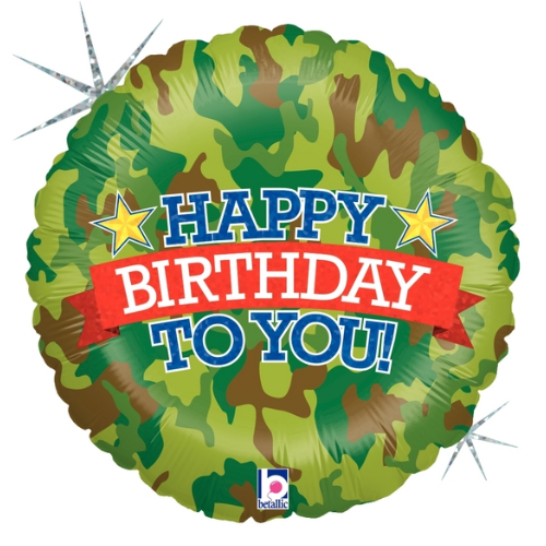 18" Camo Birthday Holographic Foil Balloon | Buy 5 Or More Save 20%