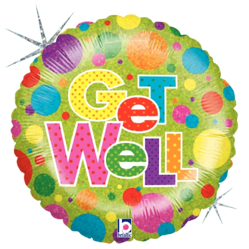18" Betallic Get Well Lots Of Dots Holographic Foil Balloon | Buy 5 Or More Save 20%