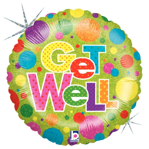 18" Get Well Lots Of Dots Holographic Foil Balloon | Buy 5 Or More Save 20%
