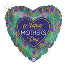 18" Glitter Peacock Mother's Day Heart  Holographic Foil Balloon (WSL) | Clearance - While Supplies Last