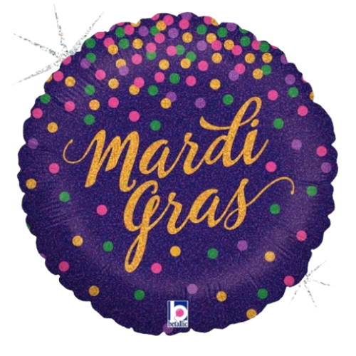 18" Glittering Mardi Gras Confetti Holographic Foil Balloon (WSL)