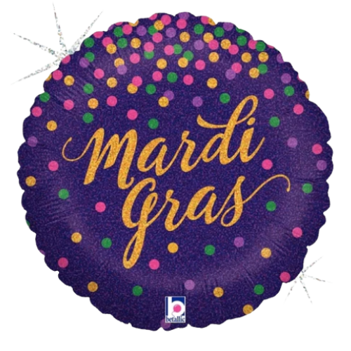 Globo de lámina holográfica (WSL) con confeti de Mardi Gras brillante de 18" | Compre 5 o más y ahorre un 20 %