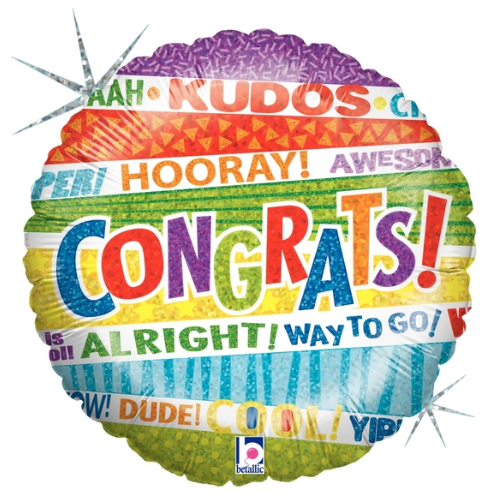 18" Lots O' Congrats Holographic Foil Balloon | Buy 5 Or More Save 20%