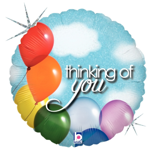 18" Thinking Of You Balloons & Sky Holographic Foil Balloon | Buy 5 Or More Save 20%