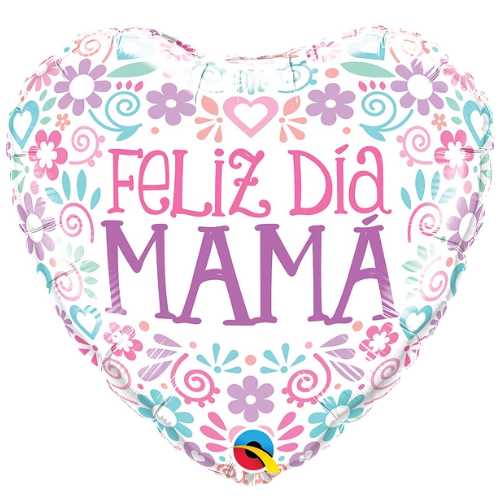 18" Feliz Dia Mama Pastel Colors Heart Foil Balloon (P10) | Buy 5 Or More Save 20%