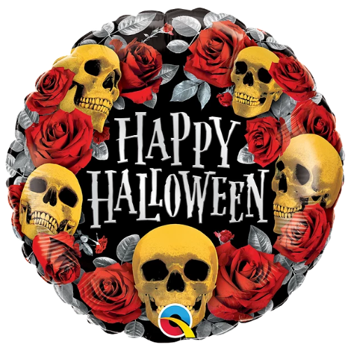 Globo de papel de aluminio con calaveras doradas de Halloween (WSL) de 18" | Liquidación: hasta agotar existencias