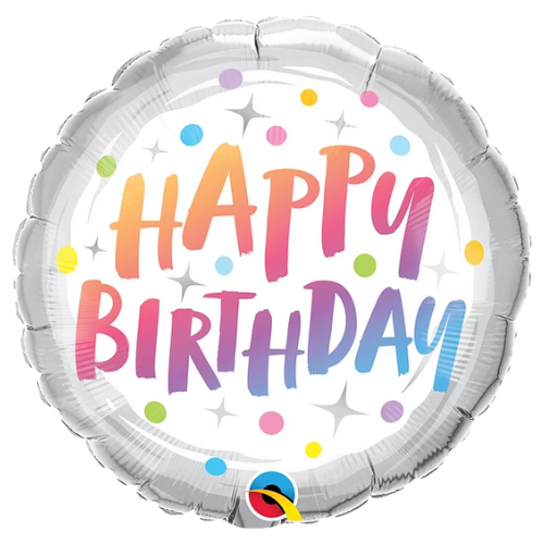 18" Happy Birthday Rainbow Dots Foil Balloon | Buy 5 Or More Save 20%