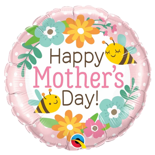 18" Mother’s Day Bees & Flowers Foil Balloon (P9) | Buy 5 Or More Save 20%