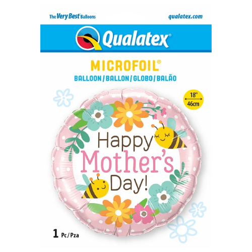 18" Mother’s Day Bees & Flowers Foil Balloon (P9) | Buy 5 Or More Save 20%