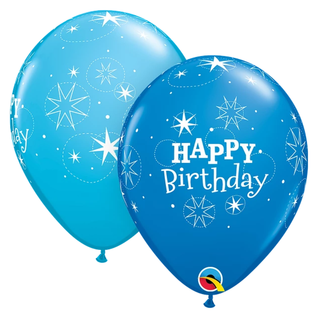 11" Qualatex Dark Blue & Robin's Egg Blue Birthday Sparkle Dark Blue & Robin's Egg Blue Latex Balloons | 50 Count