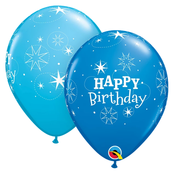 11" Birthday Sparkle Dark Blue & Robin's Egg Blue Latex Balloons | 50 Count