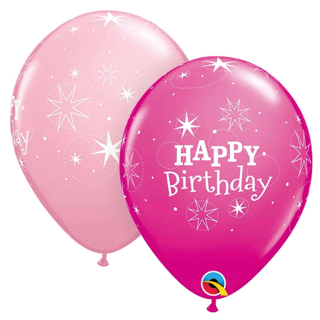 11" Qualatex Pink & Wild Berry Birthday Sparkle Latex Balloons Assortment | 50 Count