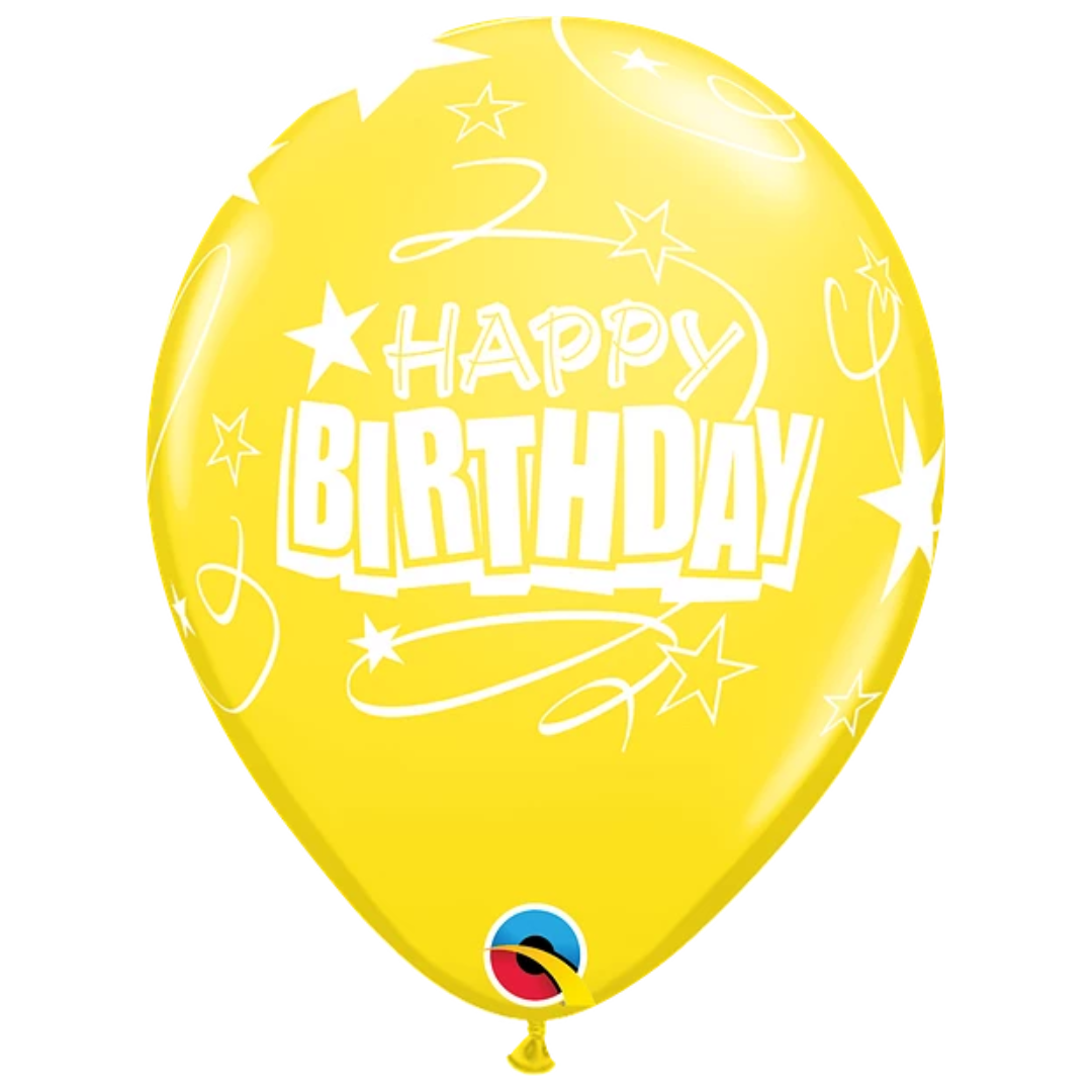11" Qulatex Carnival Assortment Birthday Loops & Stars Latex Balloons | 50 Count