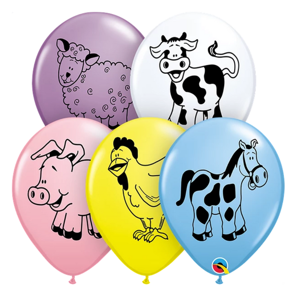 Globos de látex surtidos de animales de granja de 11.0 in | 50 unidades
