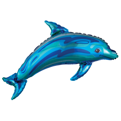 Globo de papel de aluminio con forma de delfín azul océano de 37"