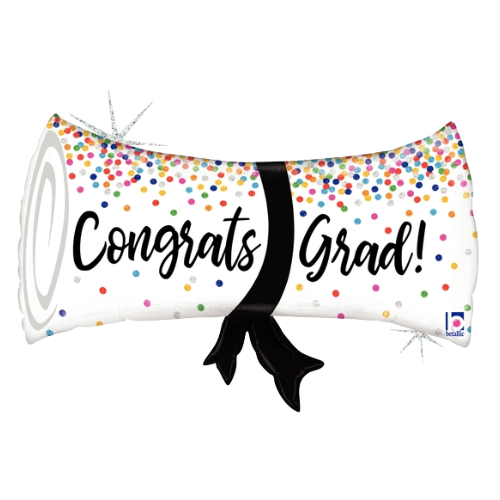 26" Betallic Grad Confetti Diploma Holographic Foil Balloon (WSLR2) | Clearance - While Supplies Last!