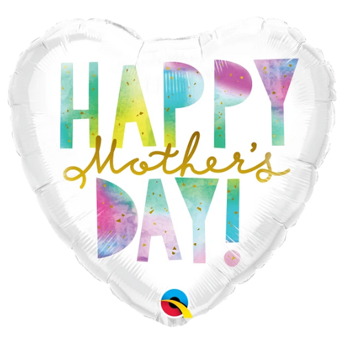 18" Happy Mother's Day Watercolor Letters Foil Heart Balloon (P7) | Buy 5 Or More Save 20%
