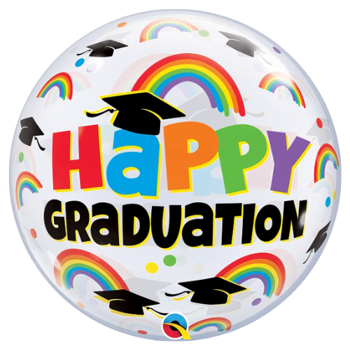Globo burbuja Qualatex con gorros de graduación y arcoíris de 22" (P30)