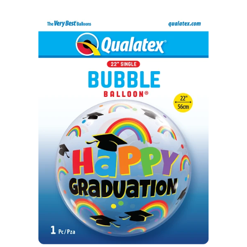 Globo burbuja Qualatex con gorros de graduación y arcoíris de 22" (P30)