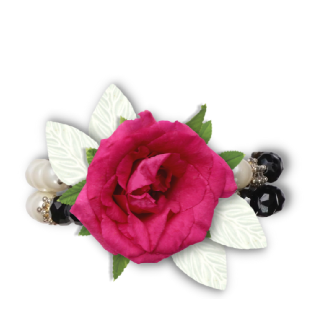 Pulsera de ramillete elástico con perlas y flores de emoción | 1 unidad: ¡simplemente agregue flores!