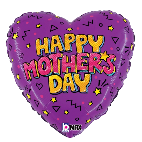 18" Two Sided Mother's Day Comic Heart Foil Balloon (P7) | Buy 5 Or More Save 20%