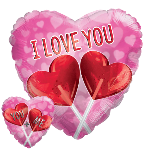 Globo de aluminio con forma de corazón de piruletas I Love You de 18" (P5) | Compre 5 o más y ahorre un 20 %