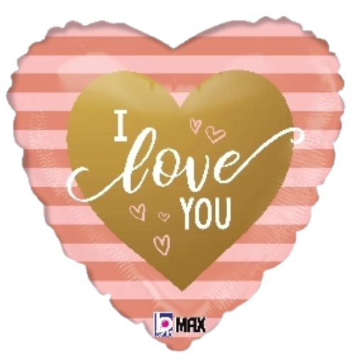 Globo de lámina de corazón I Love You con rayas de oro rosa de 18" (P5) | Compre 5 o más y ahorre un 20 %
