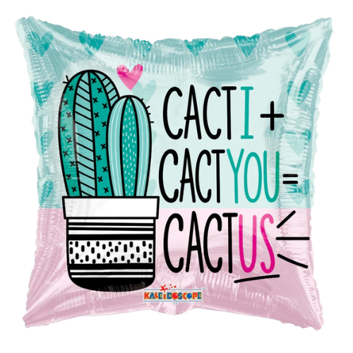 Globo de aluminio cuadrado Love Cactus de 18" (P5) | Compra 5 o más y ahorra un 20 %