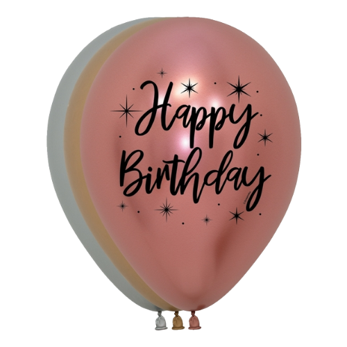 11" Happy Birthday Reflex Deluxe Sempertex Latex Balloons | 50 Count-Dropship (Shipped By Betallic)