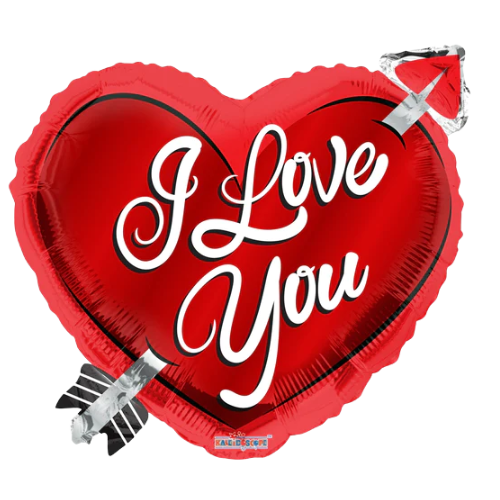 Globo de papel de aluminio con forma de corazón con flecha I Love You de 18" (P6) | Compra 5 o más y ahorra un 20 %