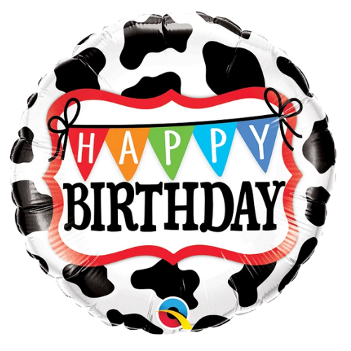 18" Birthday Holstein Cow Pattern Foil Balloon | Buy 5 Or More Save 20%