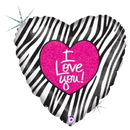 Globo metalizado Love Zebra Heart de 18" (P6) | Compra 5 o más y ahorra un 20 %