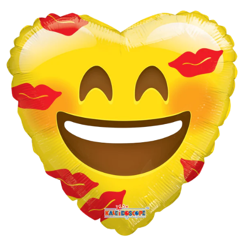 18" Smiley With Kisses Heart Foil Balloon (WSL)