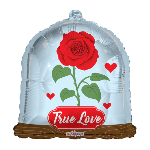 Globo de lámina de vidrio con rosa de amor verdadero de 18" (P7) | Compra 5 o más y ahorra un 20 %