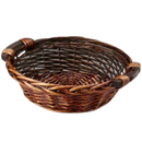 13.5" Brown Stain Round Willow Tray W/ Wooden Ear Handle Gift Basket