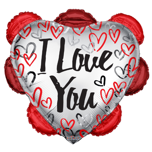 26" I Love You Ruffled Heart Shape Foil Balloon (P9) | 5 Count