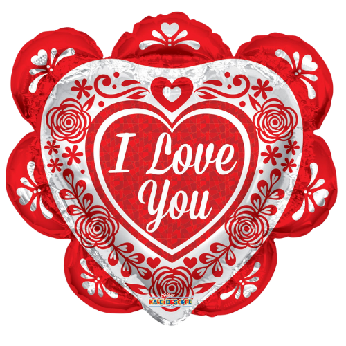 26" Ruffled Heart W/ Ornaments I Love You Heart Foil Balloon (WSL)