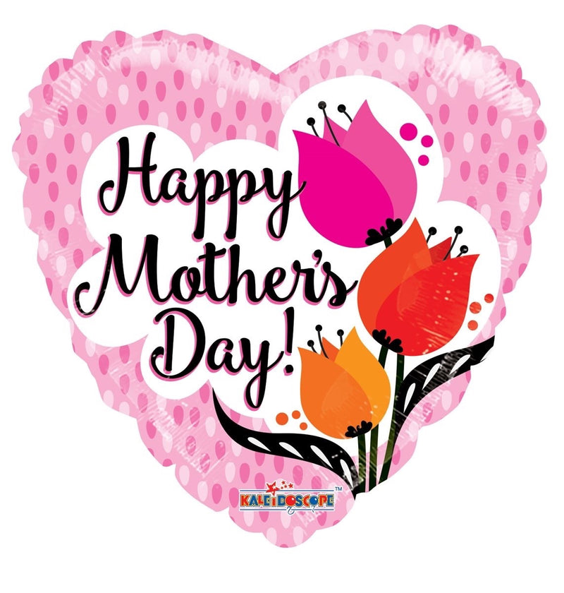 18" Happy Mother's Day Tulips Heart Foil Balloon (P8) | Buy 5 Or More Save 20%
