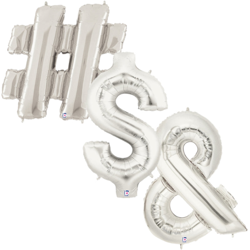 14" | 40" Silver Symbol Foil Balloons - Megaloons | 2 Sizes Available - Numbers 0-9